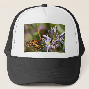 Oranje Vlinder op Wilde Hyacint Kleding & Cadeaus Trucker Pet