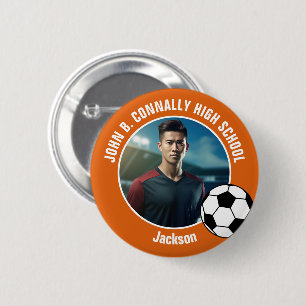Oranje Voetbalspeler Foto Hoge School Geest Ronde Button 5,7 Cm