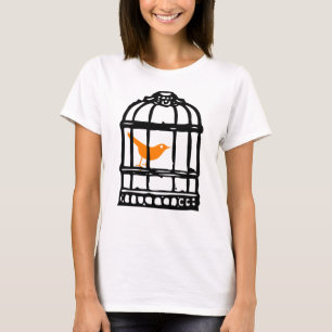 Oranje vogel in kooi, vogelkooi T-shirt