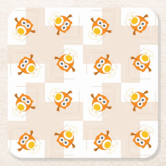 Oranje vogelpatroon vierkante kartonnen onderzetter (Voorkant)
