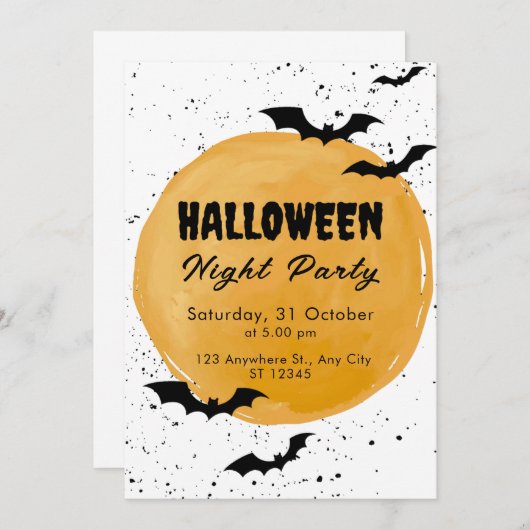 Oranje Volle Maan en Nachtvleermuis Spooky Hallowe Kaart (Voorkant / Achterkant)