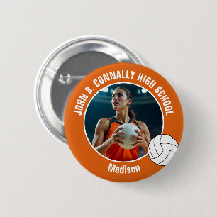 Oranje Volleybalspeler Foto Hoge School Spirit Ronde Button 5,7 Cm