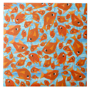 Oranje vondvis op waterige blauwe achtergrond tegeltje