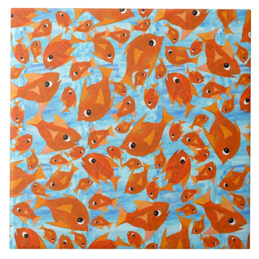 Oranje vondvis op waterige blauwe achtergrond tegeltje (Voorkant)
