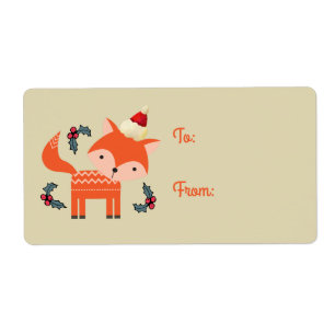 Oranje vos in Santa Hat Cute Retro kerstcadeau Etiket