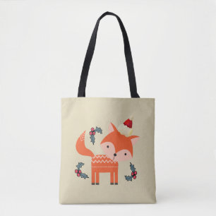 Oranje vos in Santa Hat Cute Whimsical Draagtas