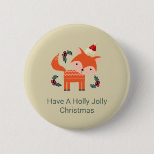 Oranje vos in Santa Hat Cute Whimsical Ronde Button 5,7 Cm