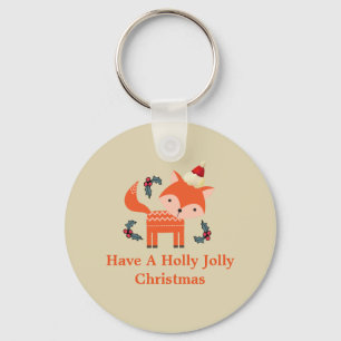 Oranje vos in Santa Hat Cute Whimsical Sleutelhanger