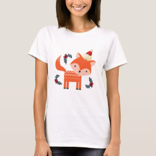Oranje vos in Santa Hat Cute Whimsical T-shirt