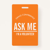 Oranje Vraag me of ik een vrijwilliger ben ID badg Badge (Achterkant)