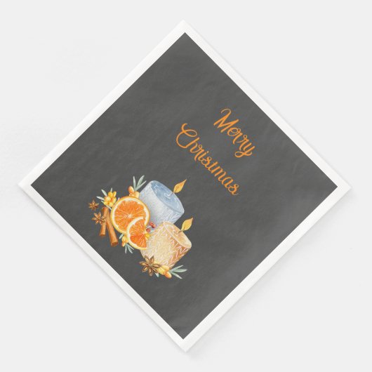 Oranje vrolijke kerstkaarsen servet (Hoek)