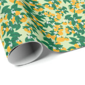 Oranje vruchten: groen motief. cadeaupapier (Rol Hoek)