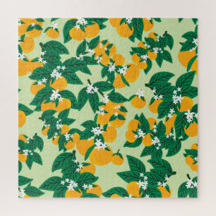 Oranje vruchten: groen motief. legpuzzel