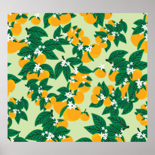 Oranje vruchten: groen  motief. poster