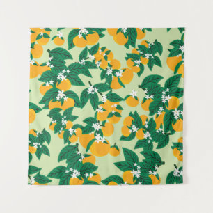 Oranje vruchten: groen motief. wandkleed