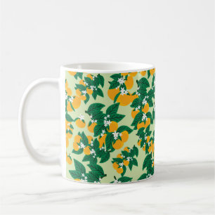 oranje vruchten met groene achtergrondnaadjes koffiemok