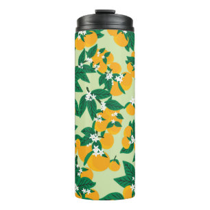  oranje vruchten met groene achtergrondnaadjes thermosbeker