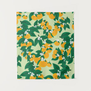  oranje vruchten met groene achtergrondnaadjes wandkleed