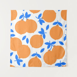 Oranje vruchten: prachtig blauw-getwijnd patroon. wandkleed