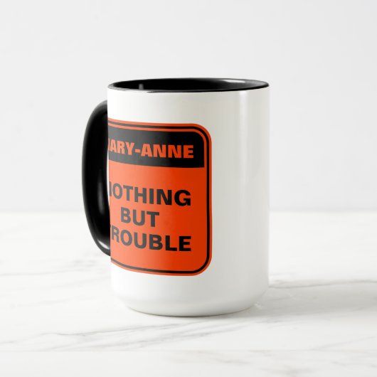 Oranje waarschuwing verkeersbord niets dan problem mok (Voorkant links)