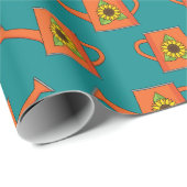 Oranje Watering Can met Zonnebloem Cadeaupapier (Rol Hoek)