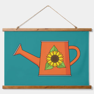 Oranje Watering Can met Zonnebloem Hangend Wandkleed