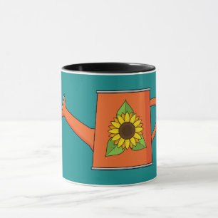 Oranje Watering Can met Zonnebloem Mok