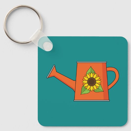 Oranje Watering Can met Zonnebloem Sleutelhanger (Voorkant)