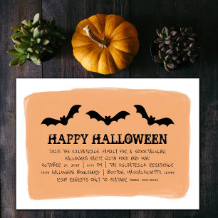 Oranje Waterverf Bats Halloween Party nodigt uit Kaart