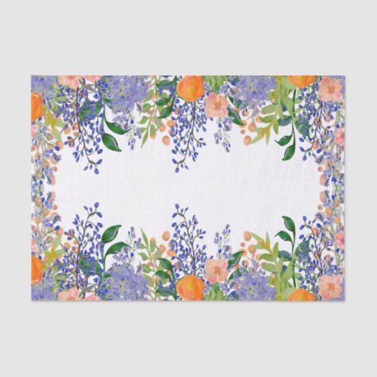  Oranje Waterverf Blauwe Floral Tissuepapier (Voorkant)