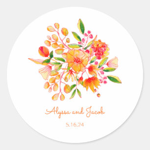  Oranje Waterverf Bloemen Aangepast Ronde Sticker