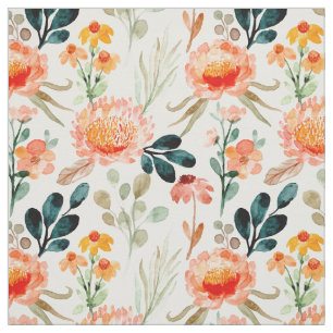 Oranje Waterverf bloemen Stof