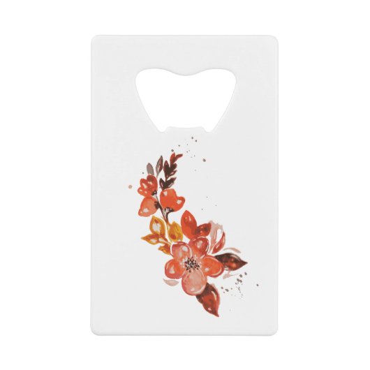 Oranje Waterverf Floral Kredietkaart Flessenopener (Voorkant)