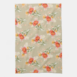 Oranje Waterverf Florals Tea Towel Theedoek