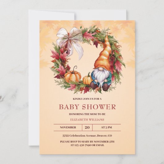 Oranje Waterverf Gnome Pompoen Herfst Baby shower Kaart (Voorkant)