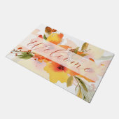 Oranje waterverf herfst bloemenwelkom deurmat (Schuin)