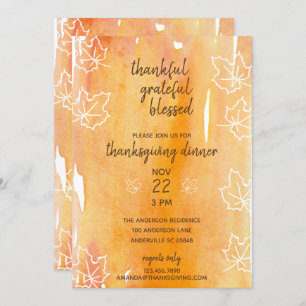 Oranje Waterverf Maple Leaf Thanksgiving Diner Kaart