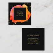 Oranje Waterverf met  plastic op zwart met Gold Vierkante Visitekaartje (Voorkant / Achterkant)