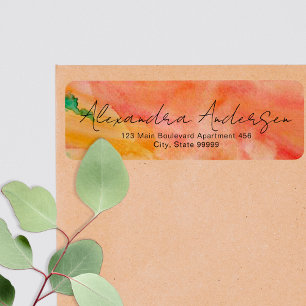 Oranje waterverf moderne trendy script label
