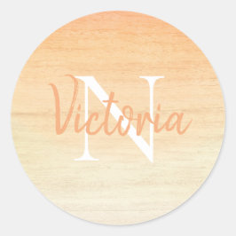 Oranje Waterverf Monogram Name Script Ronde Sticker