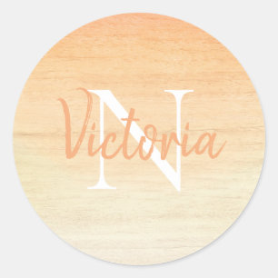 Oranje Waterverf Monogram Name Script Ronde Sticker