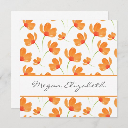 Oranje Waterverf Poppies Patroon Notitiekaartje (Voorkant / Achterkant)