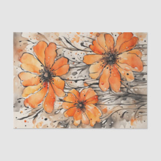 Oranje Waterverf Spring Flowers Decoupage Tissuepapier