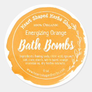 Oranje Waterverf Vlek Citrus Badbom Ronde Sticker