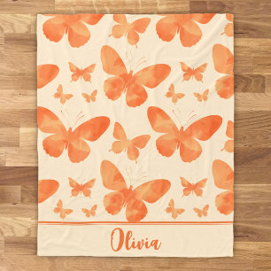 Oranje Waterverf vlinders Fleece Deken