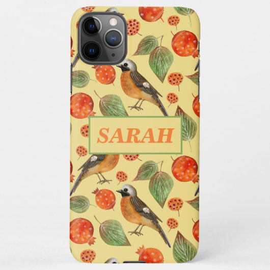 Oranje Waterverf Vogels en granaatappel Patroon iPhone Hoesje (Achterkant)