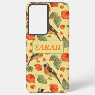 Oranje Waterverf Vogels en granaatappel Patroon Samsung Galaxy Hoesje
