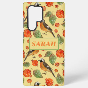 Oranje Waterverf Vogels en granaatappel Patroon Samsung Galaxy Hoesje