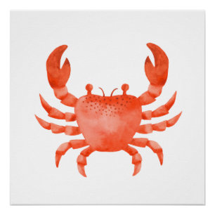 Oranje Waterverf Zee Crab Poster Print Perfect Poster