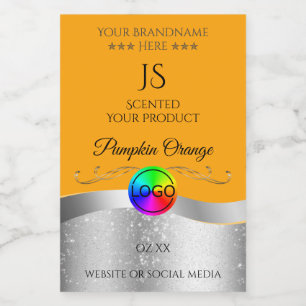 Oranje Wavy Silver Logo en Monogram Product Label Voedselcontainer Etiket